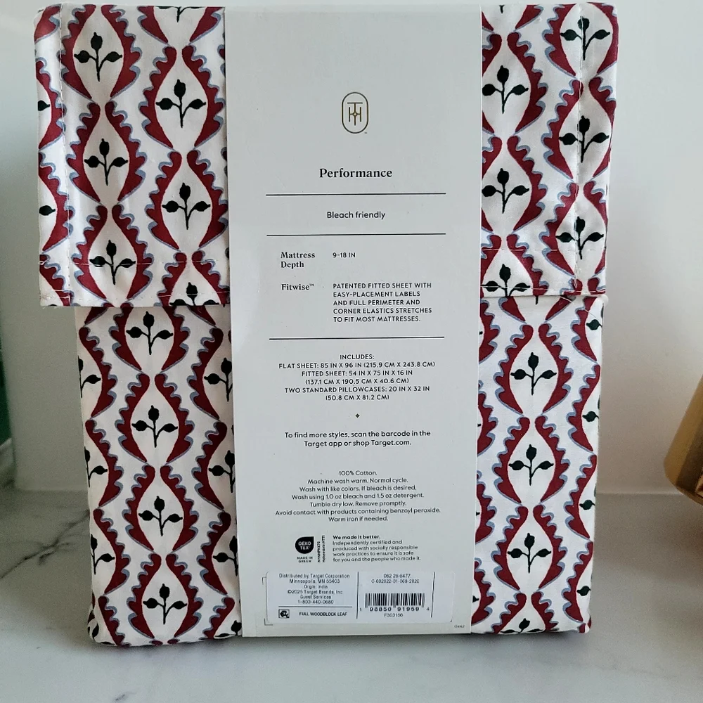 New Threshold Full Woodlock Leaf Performance Sheet Set 400 Thread Count.